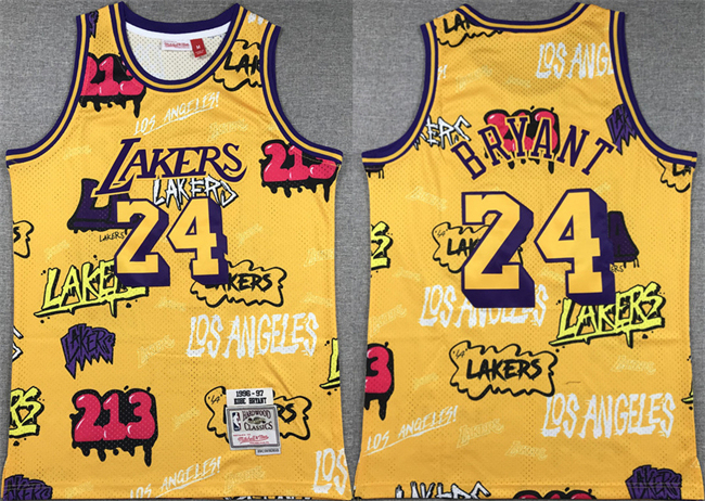 Men's Los Angeles Lakers #24 Kobe Bryant Yellow 1996-97 Throwback basketball Jersey